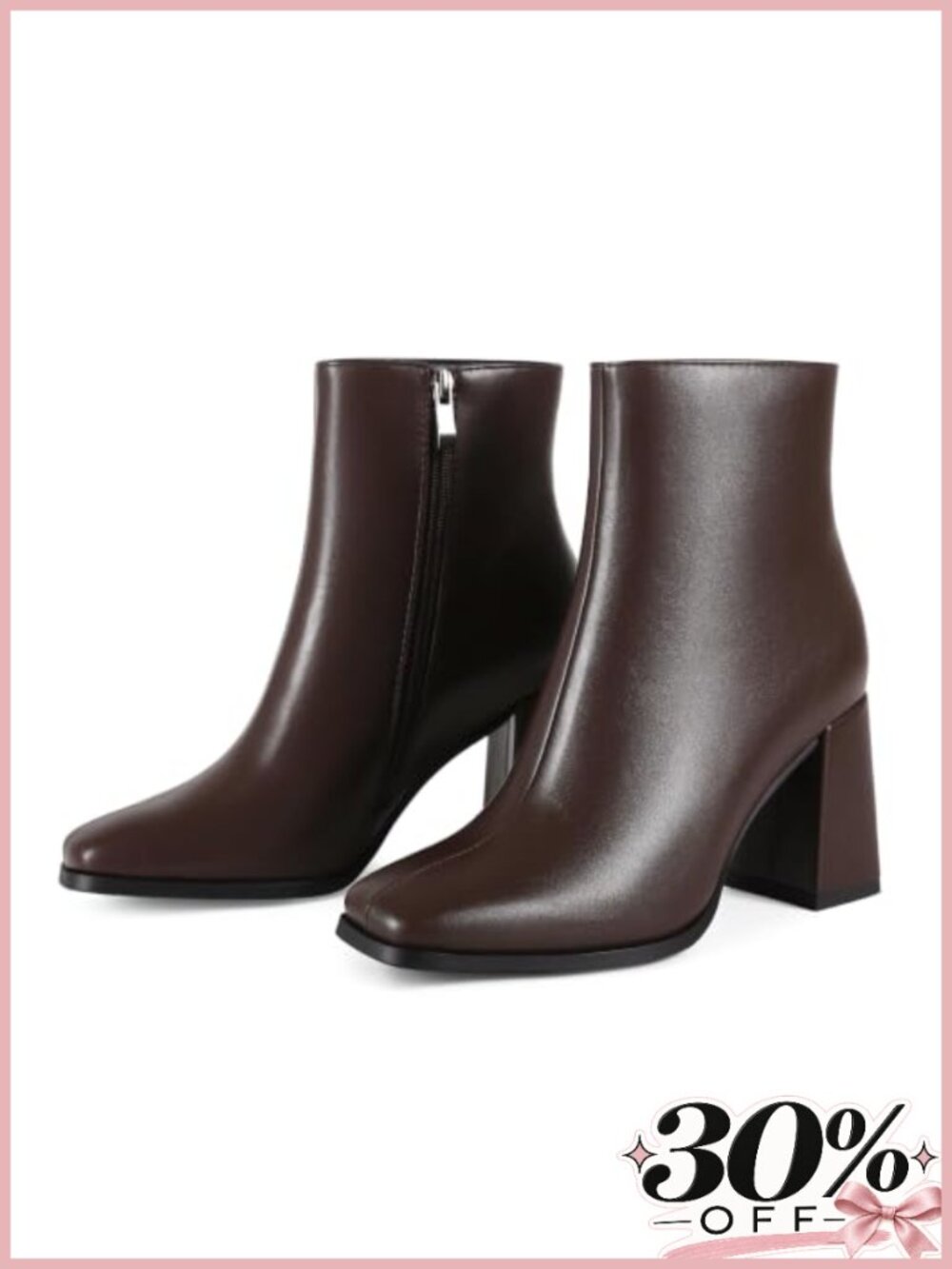 Womens Square Toe Ankle Boots Chunky Block Heel Side Zip Booties